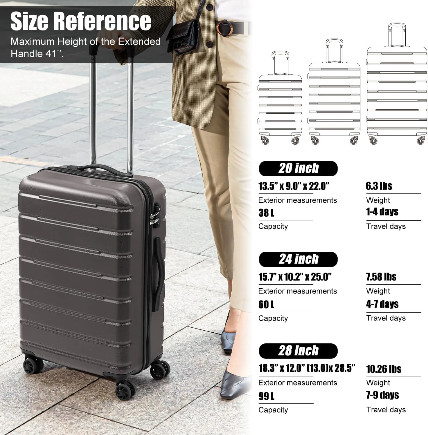Coolife Luggage Suitcase Carry-on Spinner TSA Lock USB Port Expandable (only 28’’) Lightweight Hardside Luggage (Purple, S(20in_carry on))