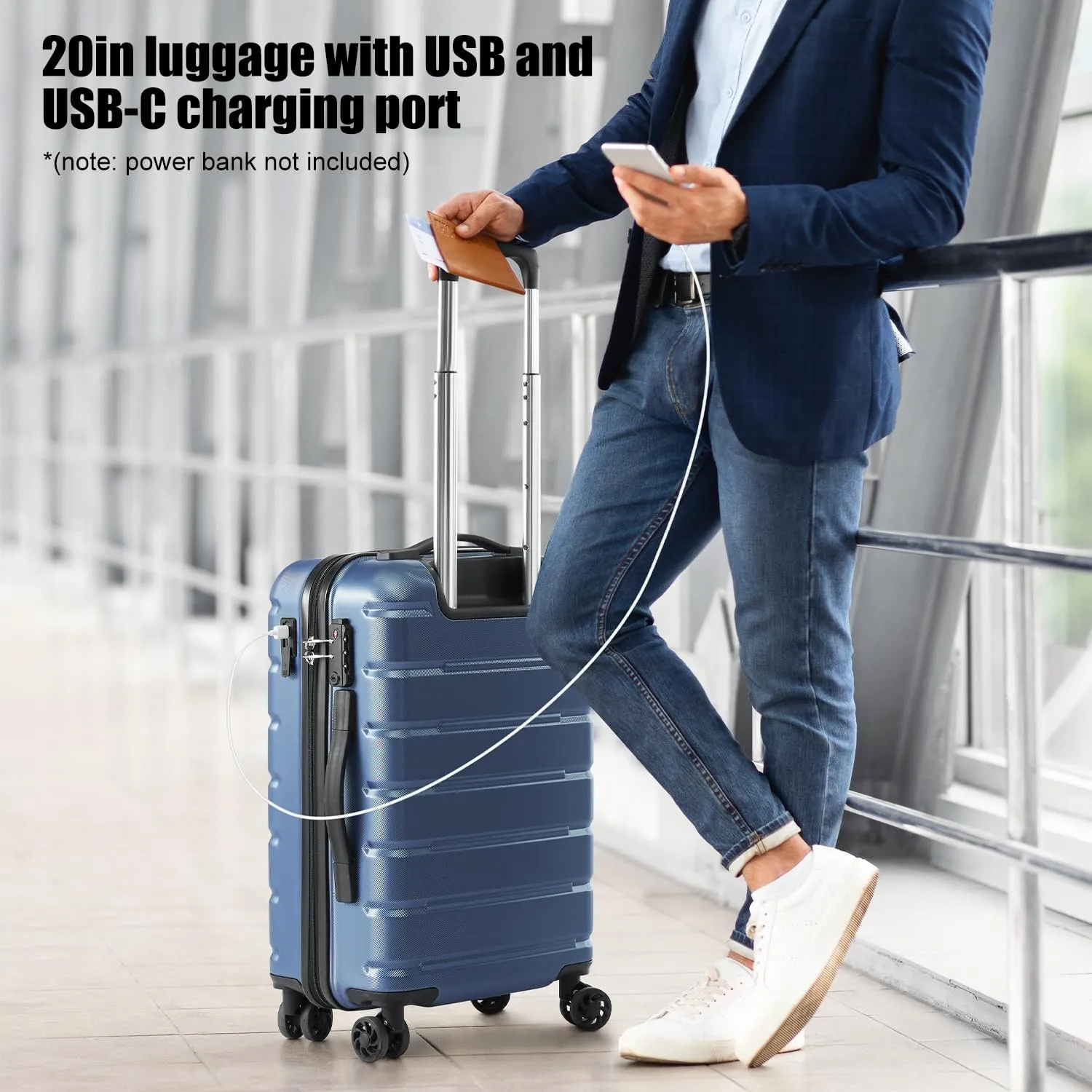 Coolife Luggage Suitcase Carry-on Spinner TSA Lock USB Port Expandable (only 28’’) Lightweight Hardside Luggage (Purple, S(20in_carry on))