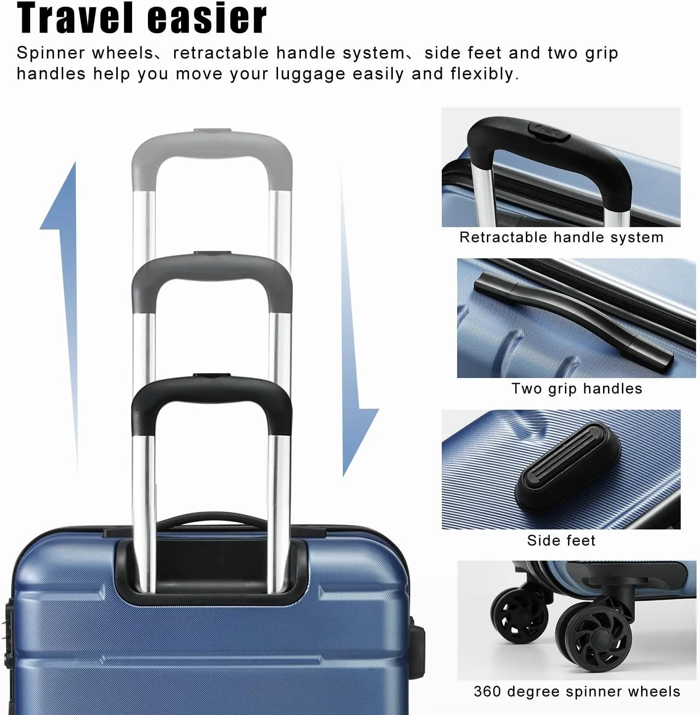 Coolife Luggage Suitcase Carry-on Spinner TSA Lock USB Port Expandable (only 28’’) Lightweight Hardside Luggage (Purple, S(20in_carry on))
