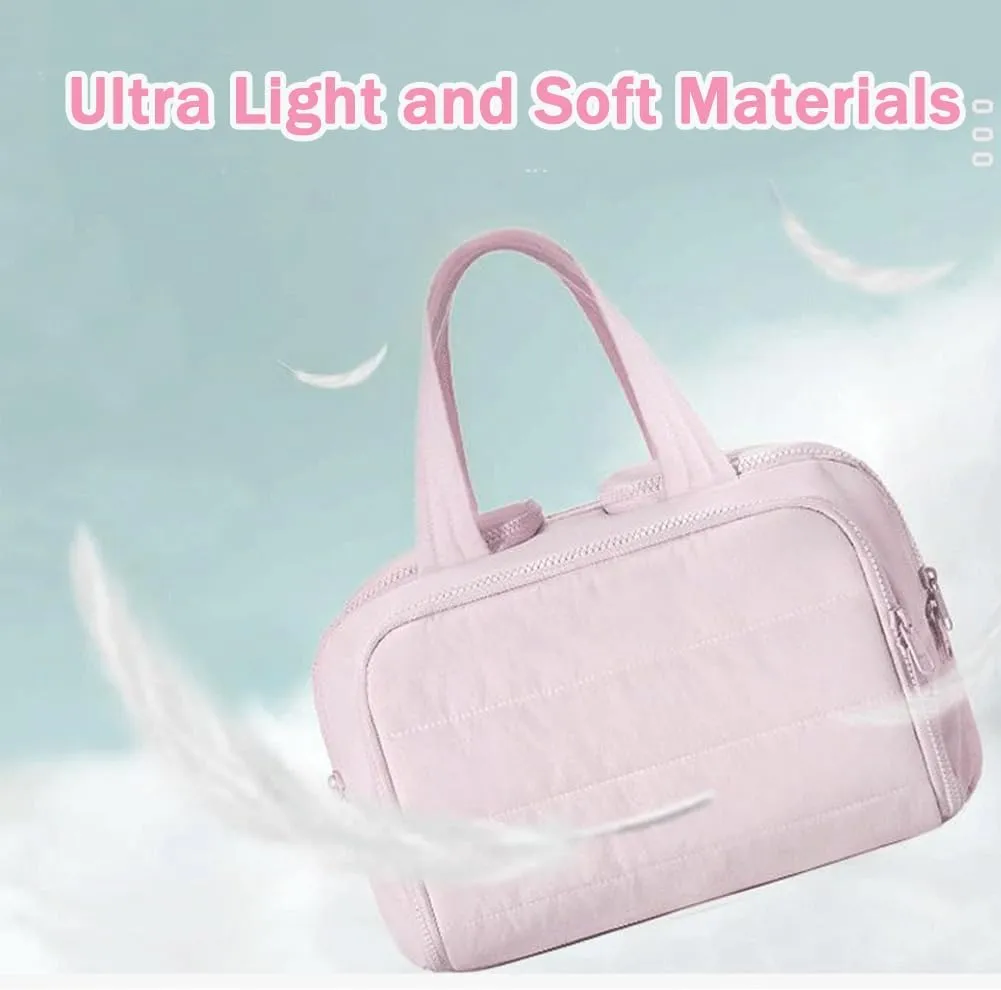 Cureaway Travel Cosmetic Bag, Large Capacity Wide-Open Travel Cosmetic Bag, Waterproof Portable Pouch Open Flat Toiletry Bags for Women with Divider and Handle (Dark Pink)