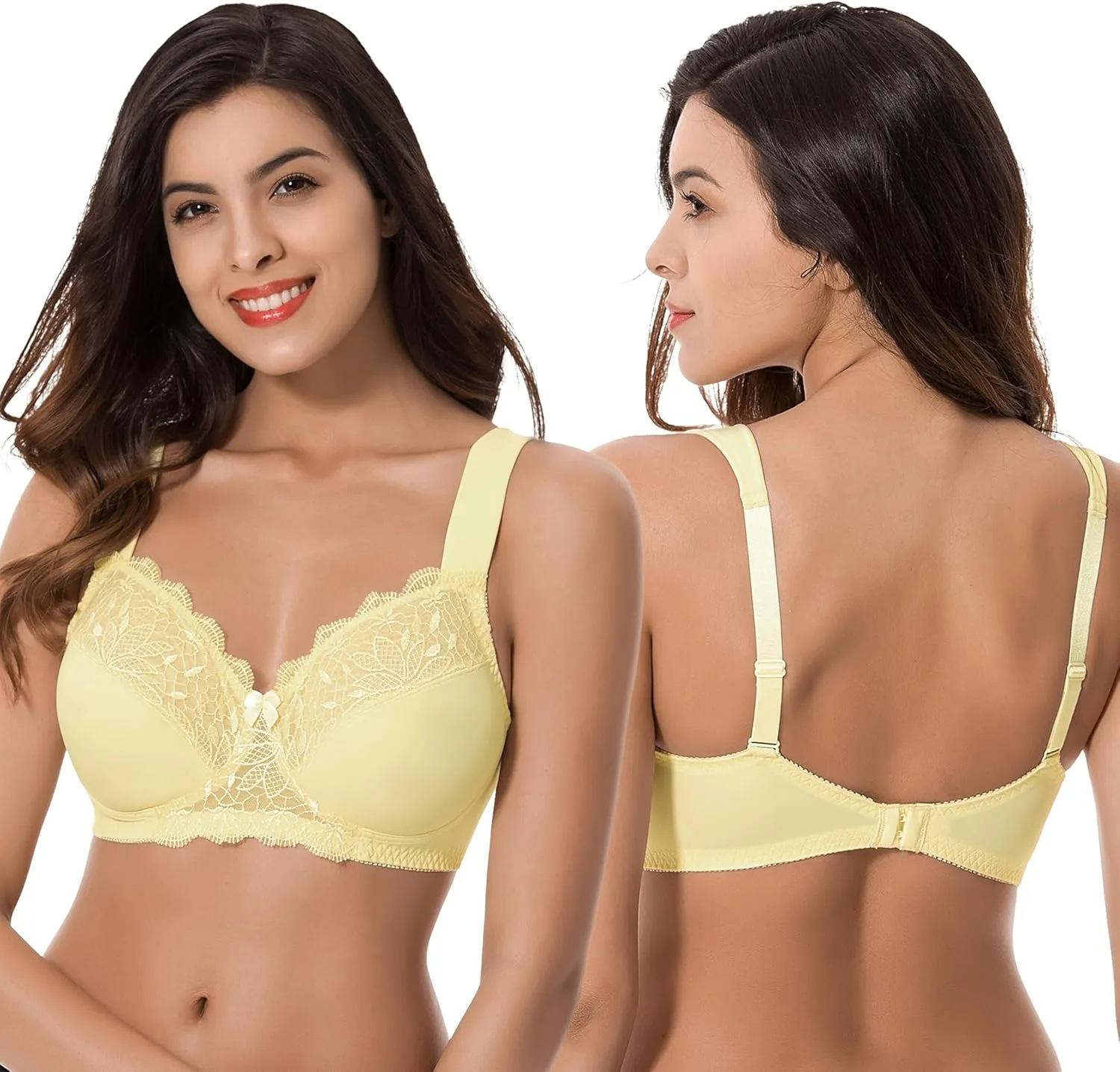 Curve Muse Plus Size Unlined Minimizer Wirefree Bras with Embroidery Lace-3Pack