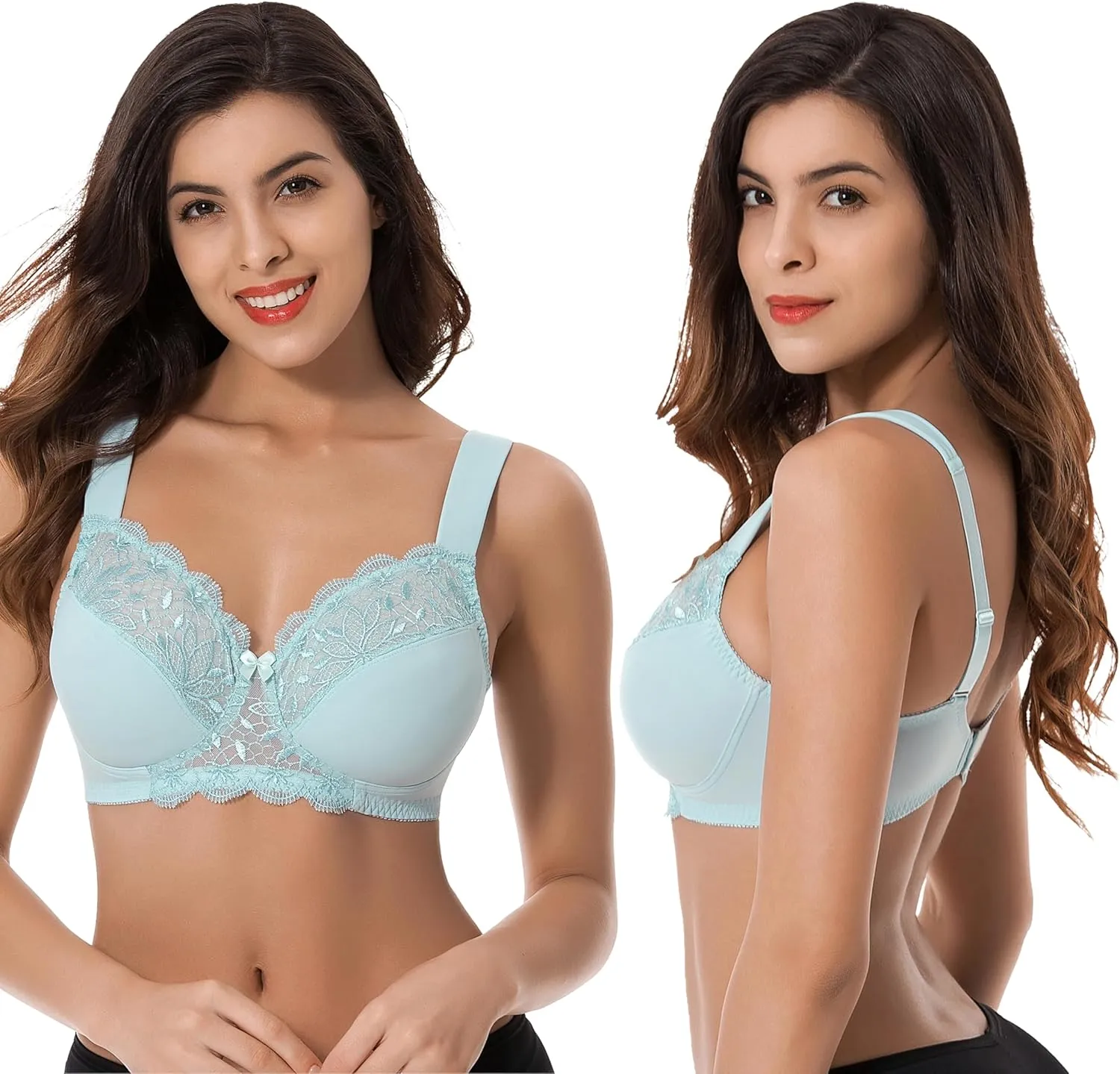 Curve Muse Plus Size Unlined Minimizer Wirefree Bras with Embroidery Lace-3Pack