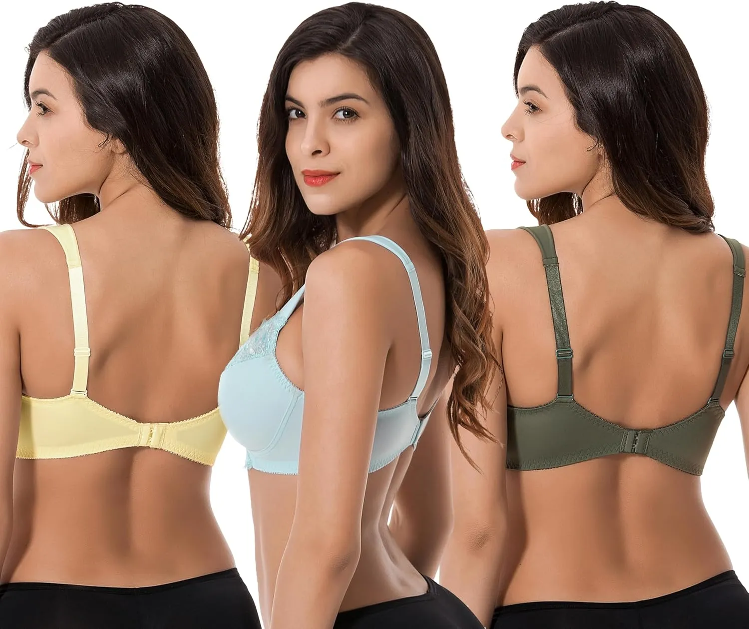 Curve Muse Plus Size Unlined Minimizer Wirefree Bras with Embroidery Lace-3Pack