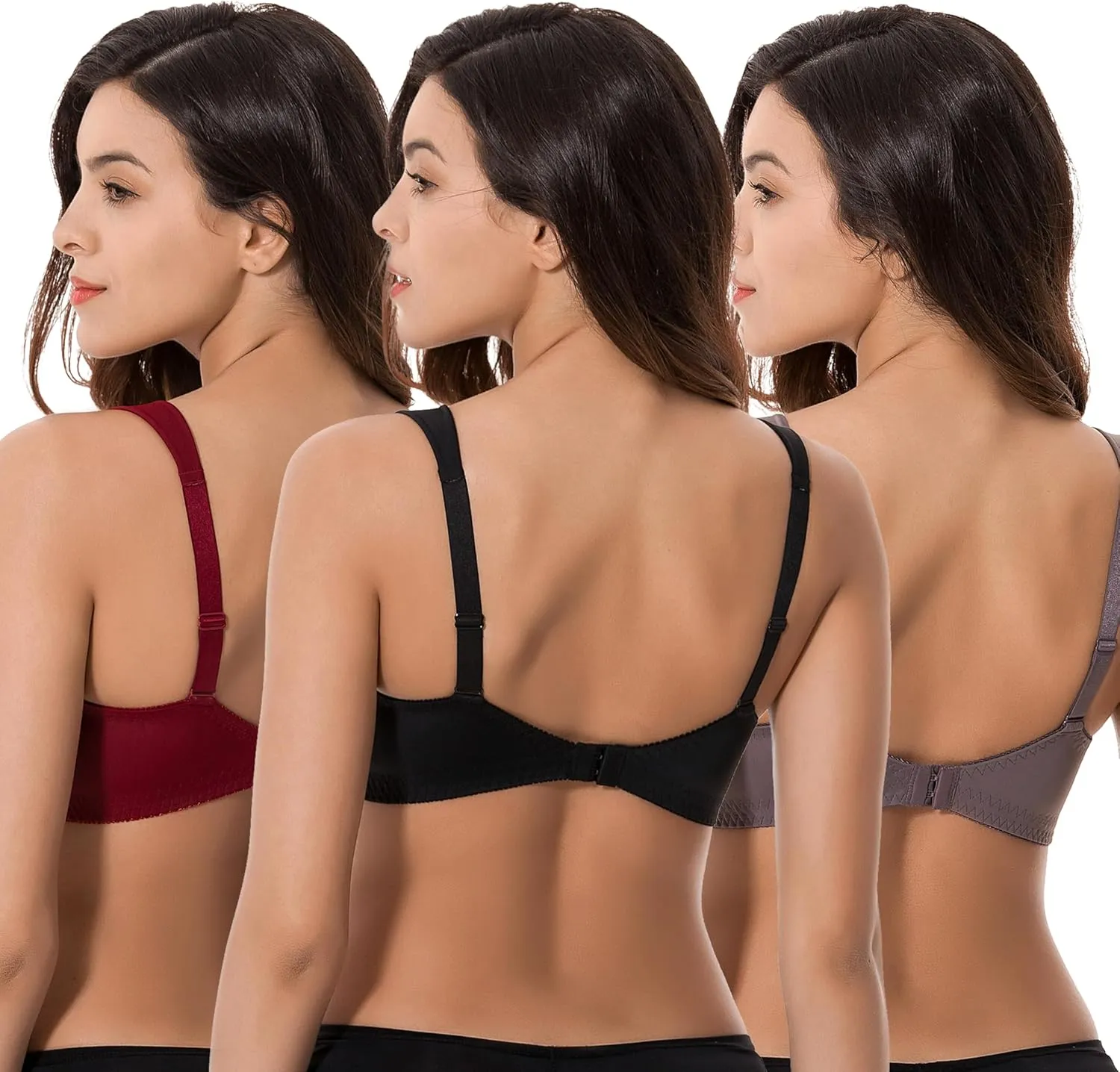 Curve Muse Plus Size Unlined Minimizer Wirefree Bras with Embroidery Lace-3Pack