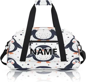 Cute Custom Small Gym Bag 18 inch for Women Men Personalized Penguin Carry On Overnight Weekender Bag for Travel Work Dance Sport
