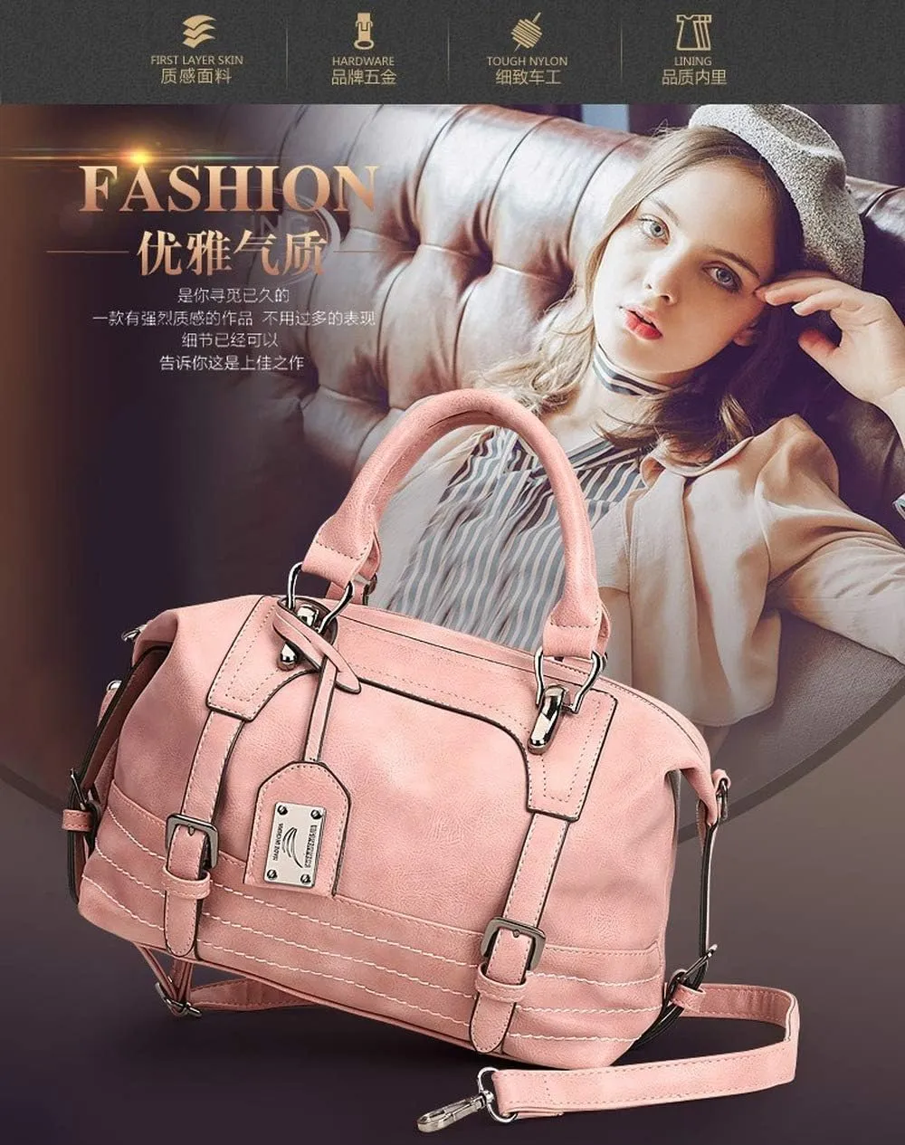 Dayfine Women's Retro Handbag Oil Wax Leather Temperament Pendant Shopping Bag