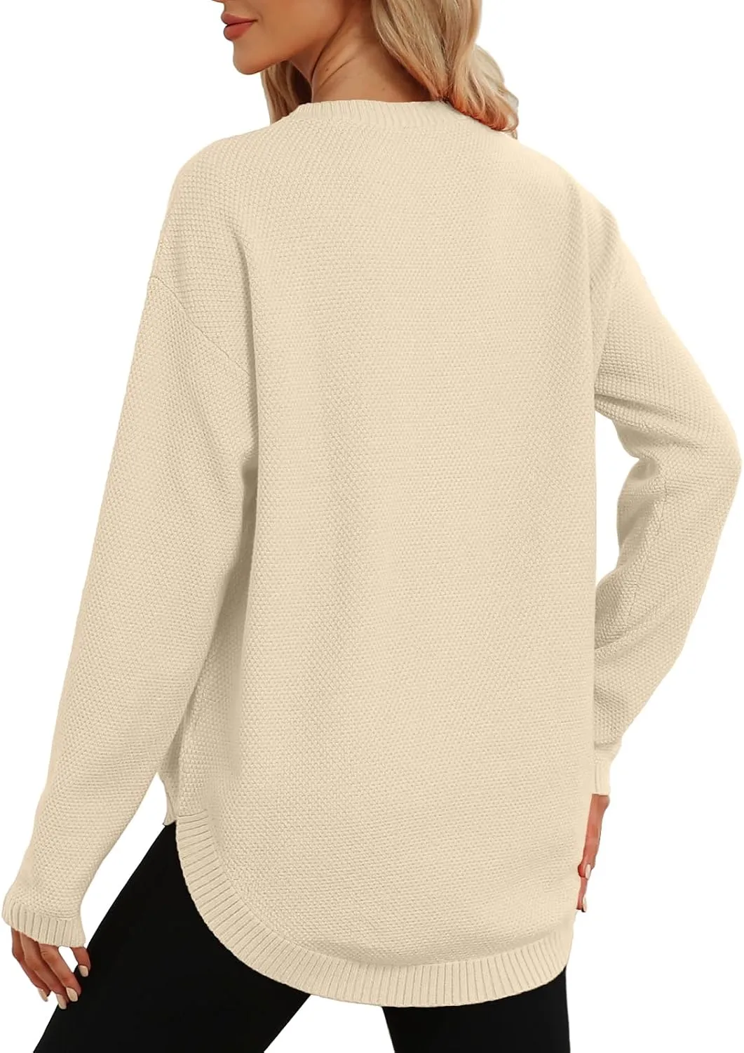 DB MOON Women Crewneck Long Sleeve Knitted Sweater 2025 Loose Fit Soft Solid Pullover
