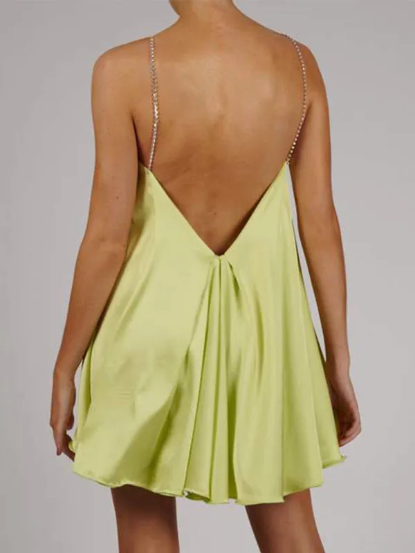 Diamond Chain Strap Mini Dress with Deep V-Neck and Open Back