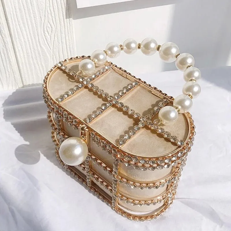 Diamonds Hollow Out Evening Clutch Bags Pearl Beaded Handbags