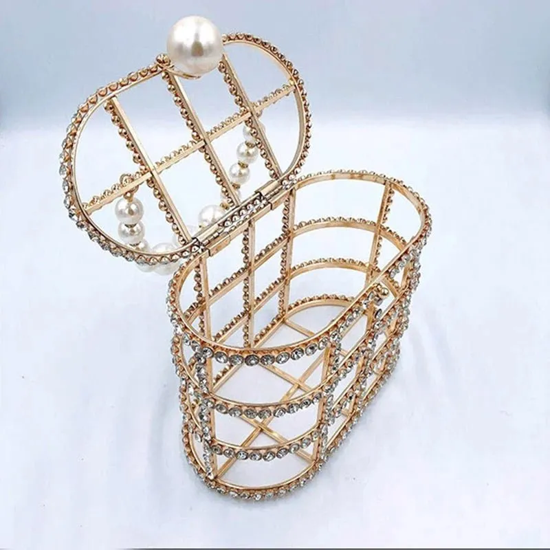 Diamonds Hollow Out Evening Clutch Bags Pearl Beaded Handbags
