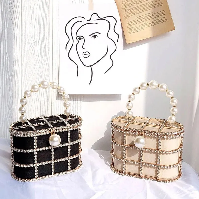 Diamonds Hollow Out Evening Clutch Bags Pearl Beaded Handbags