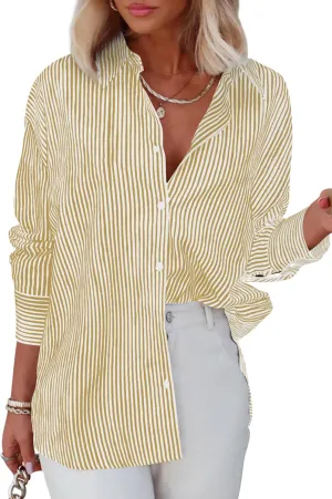 Diosun Womens Striped Button Down Shirts Classic Long Sleeve Stylish Collared Office Work Blouses Tops