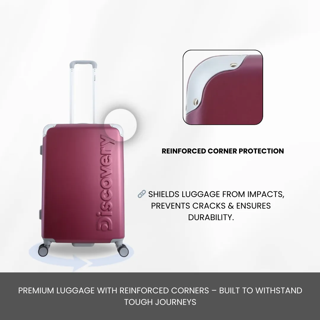 Discovery Focus ABS Hardside Checked Travel Luggage, Durable Lightweight 4 Double Wheel Expandable Trolley Bag, TSA Combination Lock, 24" Suitcase, Check-In Medium Trolley - Purple.