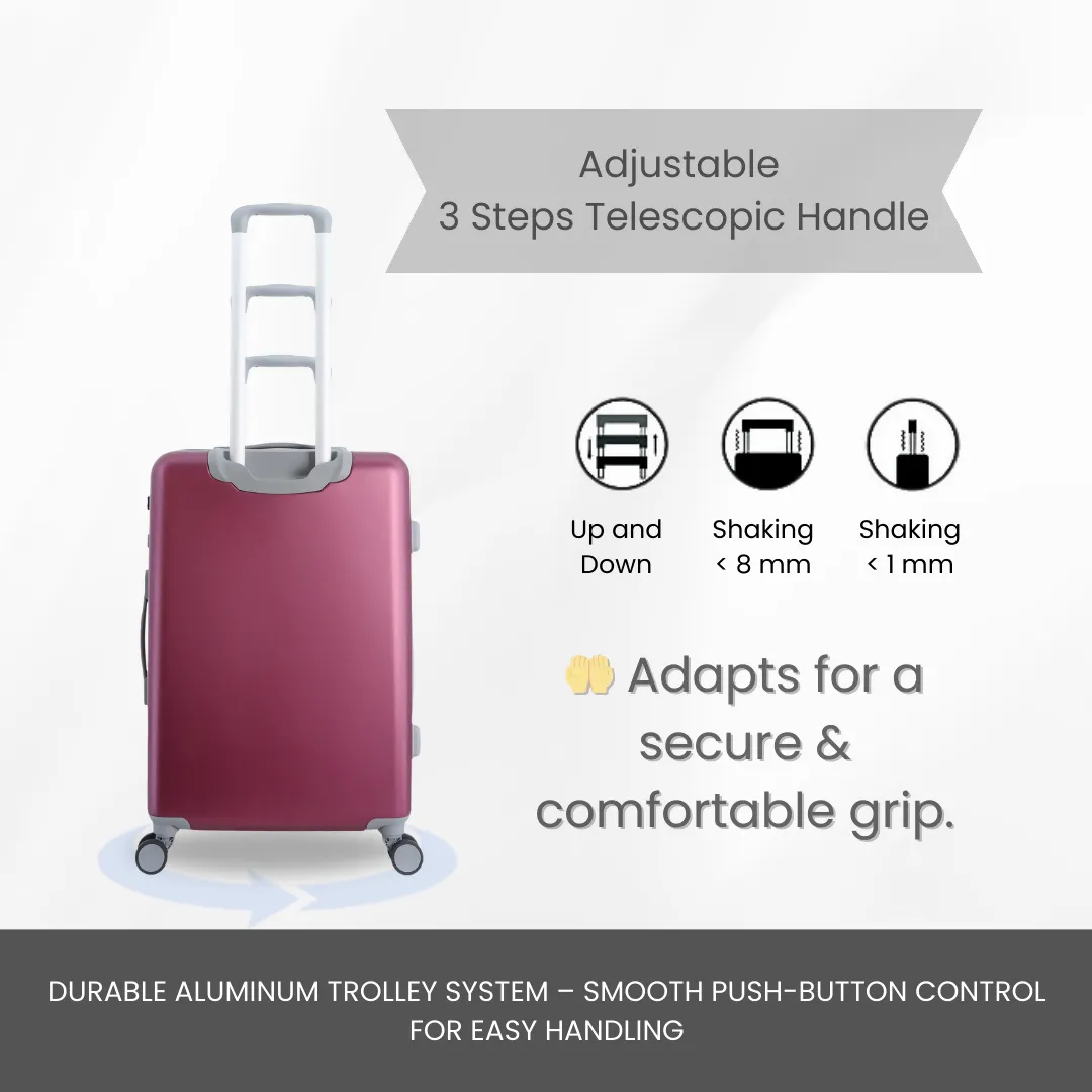 Discovery Focus ABS Hardside Checked Travel Luggage, Durable Lightweight 4 Double Wheel Expandable Trolley Bag, TSA Combination Lock, 24" Suitcase, Check-In Medium Trolley - Purple.