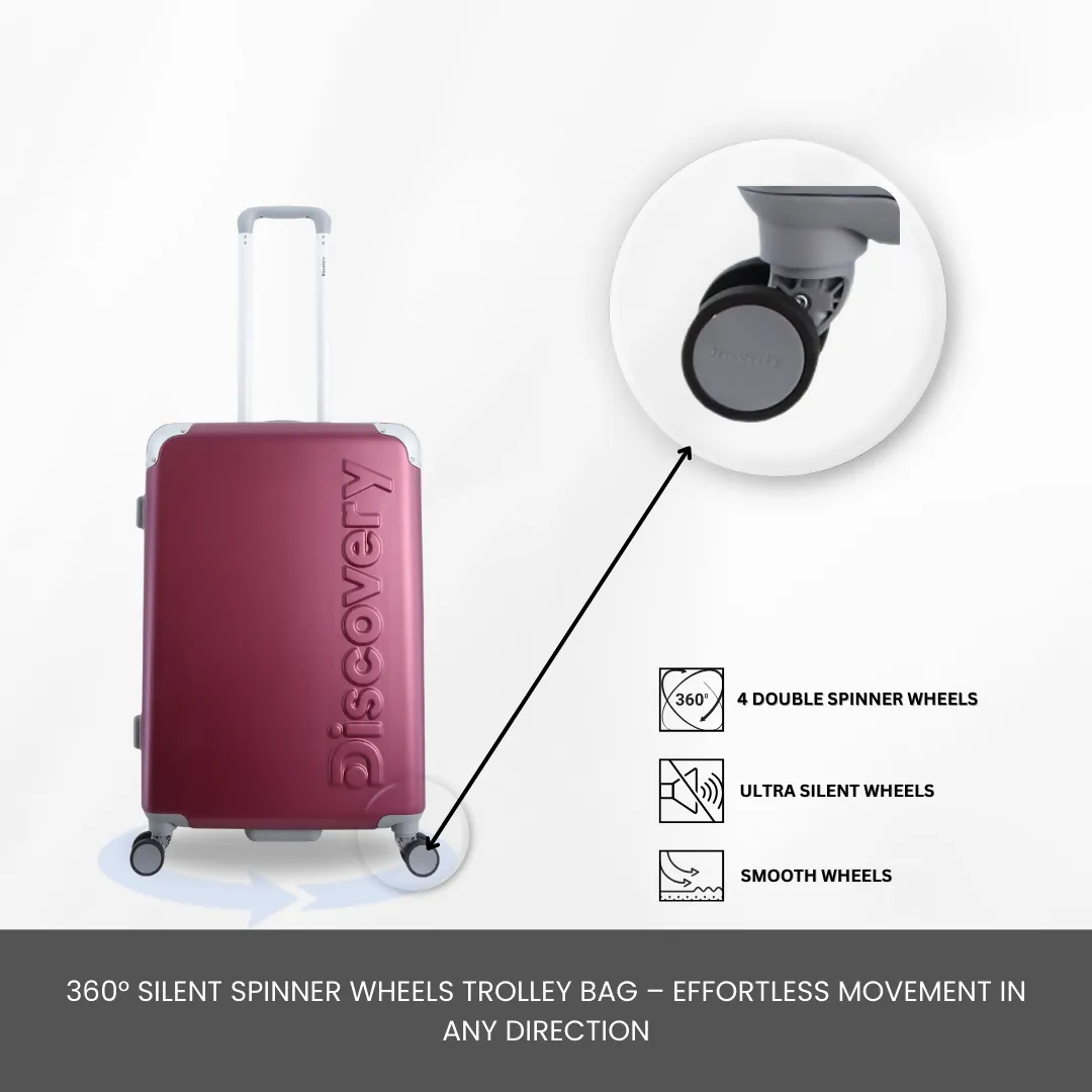 Discovery Focus ABS Hardside Checked Travel Luggage, Durable Lightweight 4 Double Wheel Expandable Trolley Bag, TSA Combination Lock, 24" Suitcase, Check-In Medium Trolley - Purple.