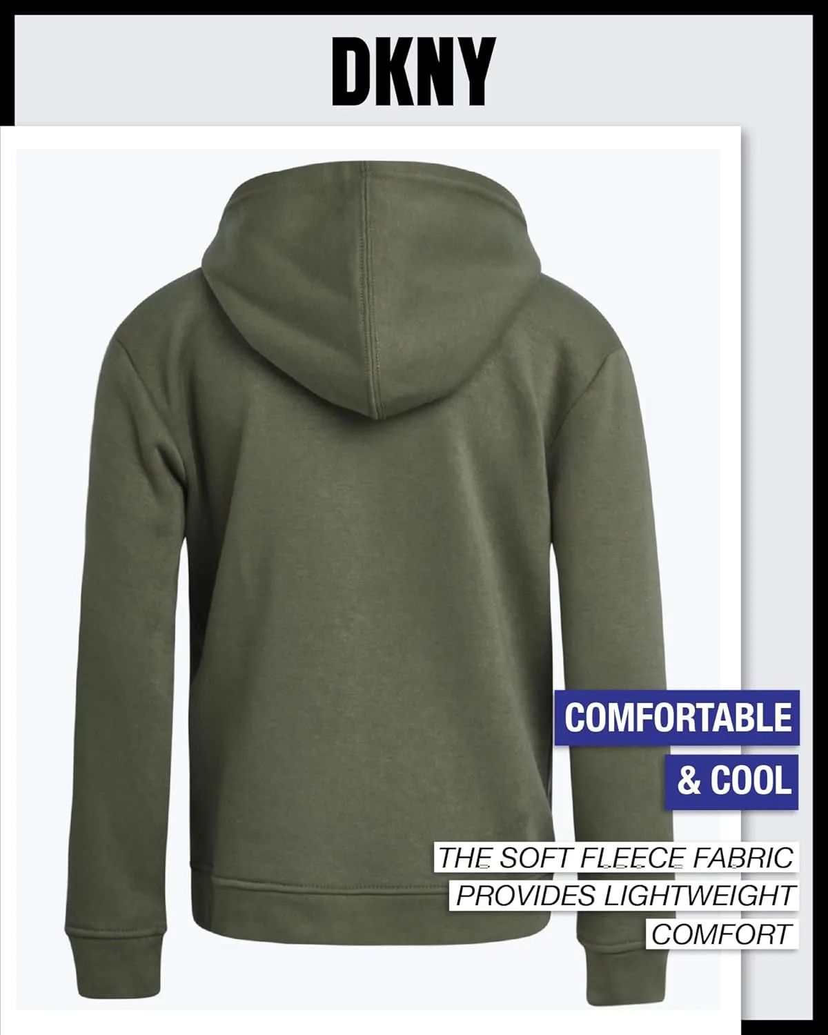 DKNY Boys' Pullover Hoodie - Soft Fleece Stylish Logo Graphic Hooded Sweatshirt with Kangaroo Pocket (Sizes: 8-20)