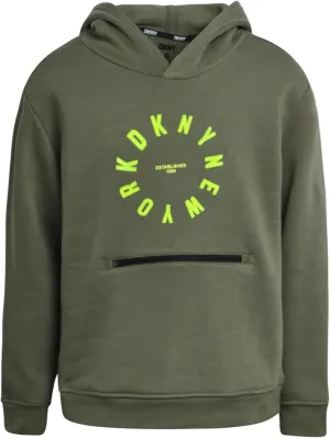DKNY Boys' Pullover Hoodie - Soft Fleece Stylish Logo Graphic Hooded Sweatshirt with Kangaroo Pocket (Sizes: 8-20)