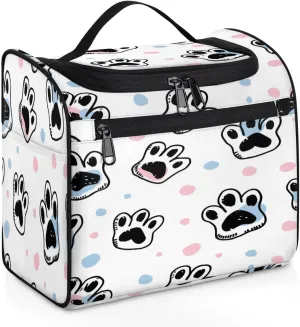 Dog Paw Print Travel Toiletry Bag for Women Large Capacity Wide-open Makeup Organizer Cosmetic Travel Bags for Toiletries