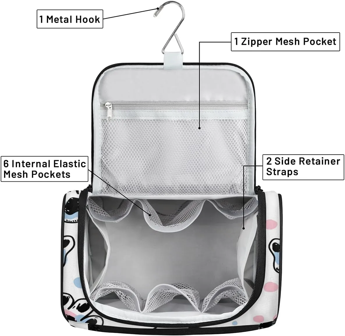 Dog Paw Print Travel Toiletry Bag for Women Large Capacity Wide-open Makeup Organizer Cosmetic Travel Bags for Toiletries
