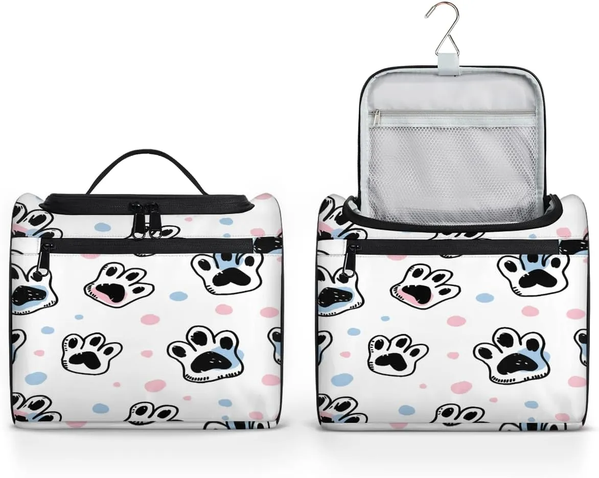 Dog Paw Print Travel Toiletry Bag for Women Large Capacity Wide-open Makeup Organizer Cosmetic Travel Bags for Toiletries