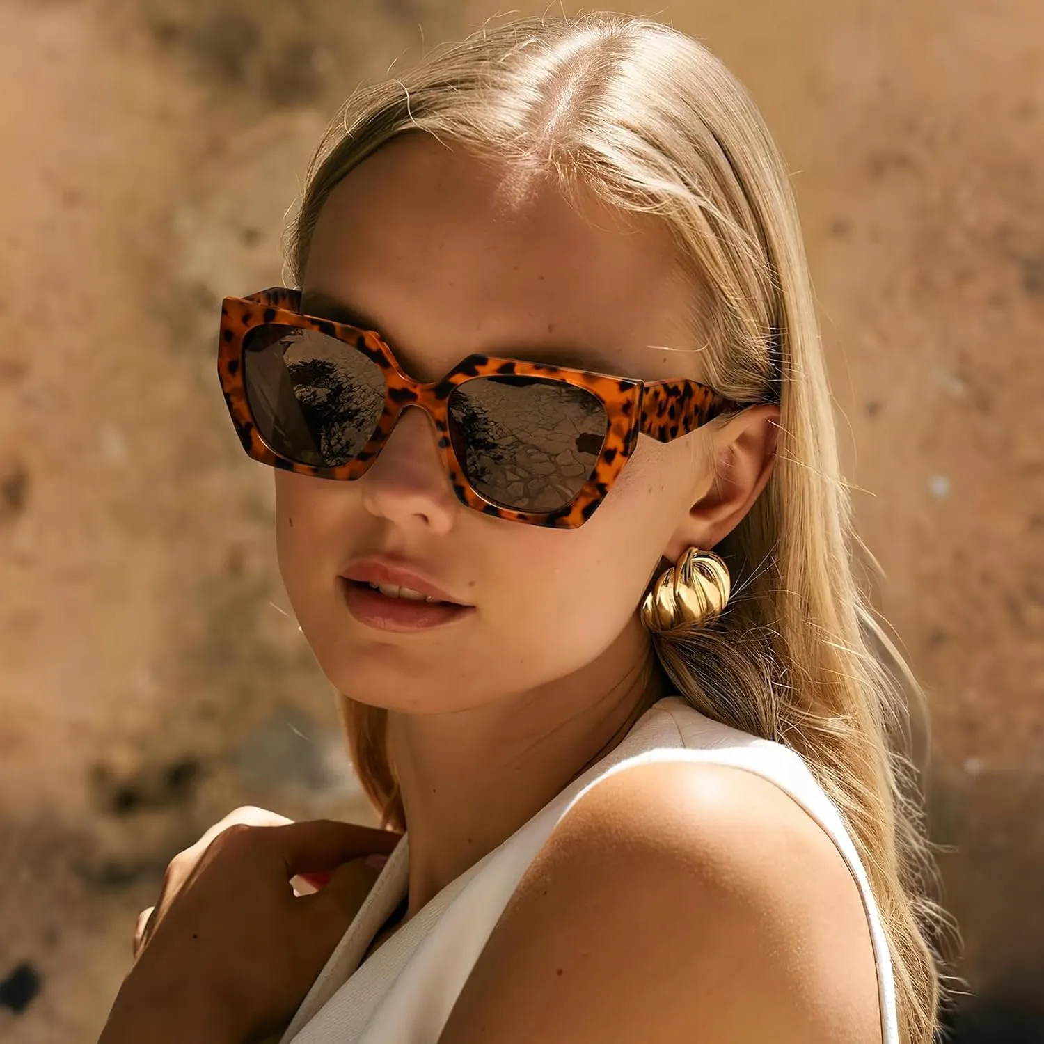 Dollger Polarized Big Trendy Square Cat Eye Sunglasses for Women Fashion Cool Stylish Retro Designer Sun Glasses UV400