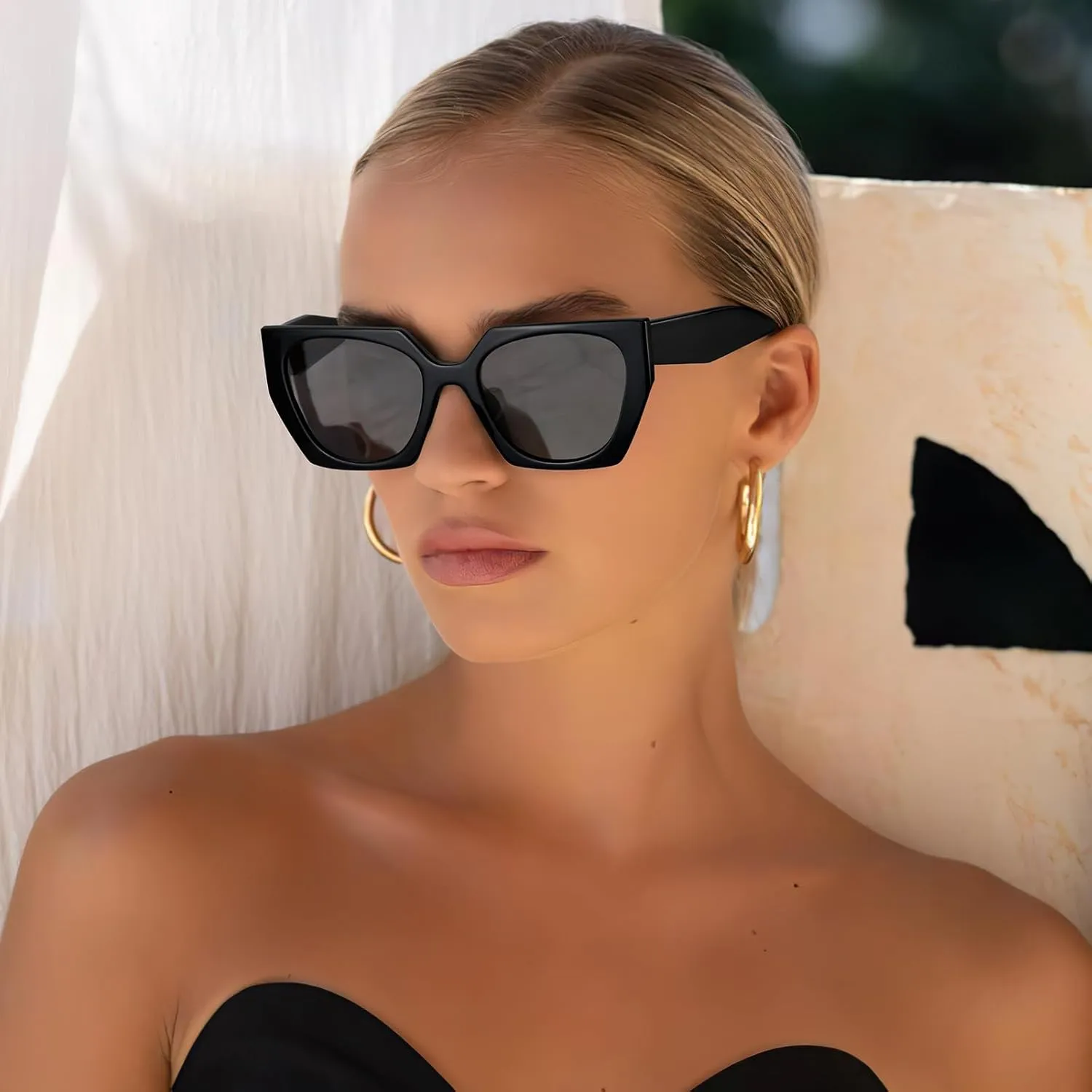 Dollger Polarized Big Trendy Square Cat Eye Sunglasses for Women Fashion Cool Stylish Retro Designer Sun Glasses UV400