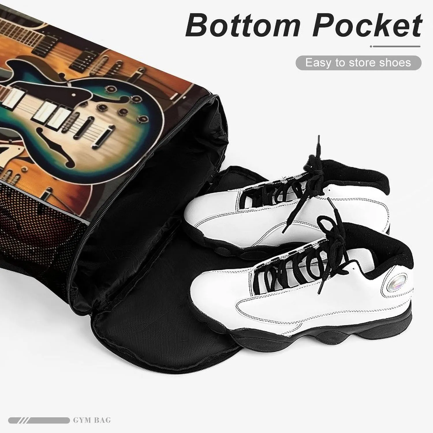 Drawstring Backpack Sports Gym Bag with Zipper Guitars Art Waterproof Sackpack Large String Bag for Yoga Beach