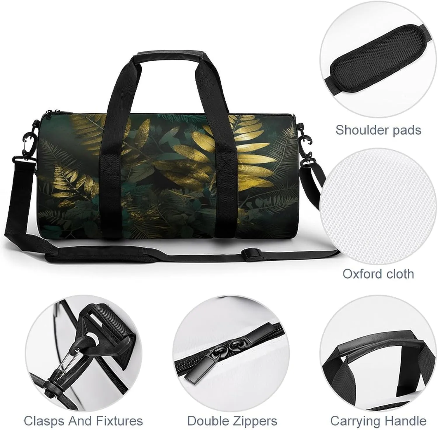 Duffel Bag for Men Women Gym Bag Golden Decorative Pattern Travel Duffel Bag Waterproof Overnight Bag for Sports Workout