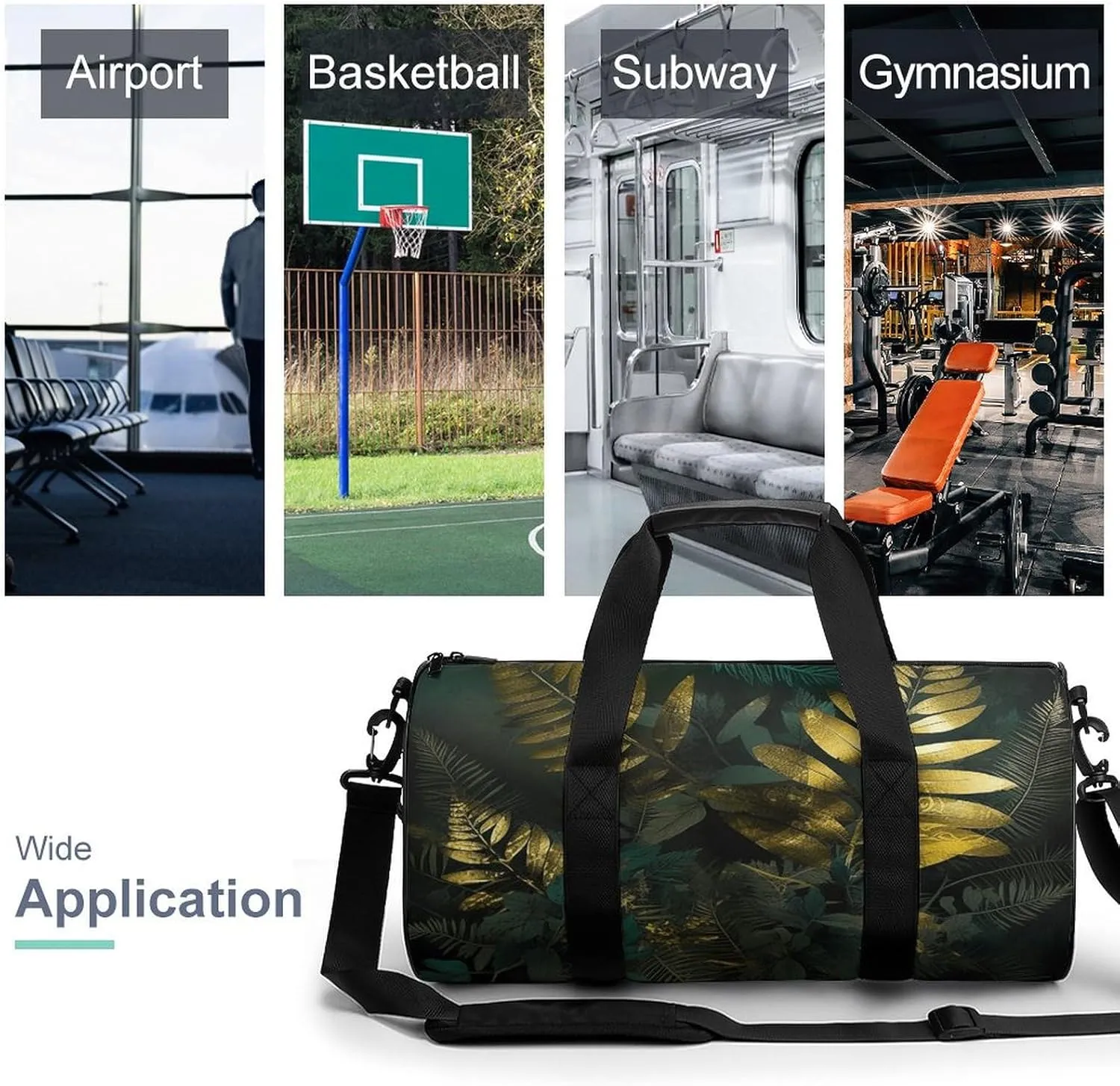 Duffel Bag for Men Women Gym Bag Golden Decorative Pattern Travel Duffel Bag Waterproof Overnight Bag for Sports Workout