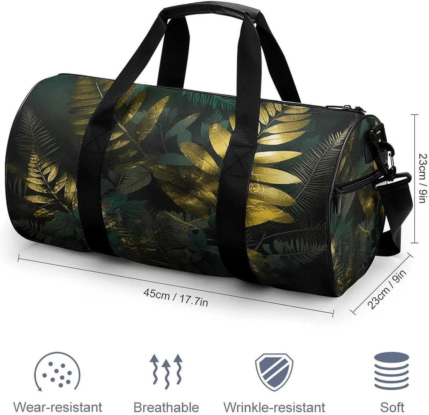 Duffel Bag for Men Women Gym Bag Golden Decorative Pattern Travel Duffel Bag Waterproof Overnight Bag for Sports Workout