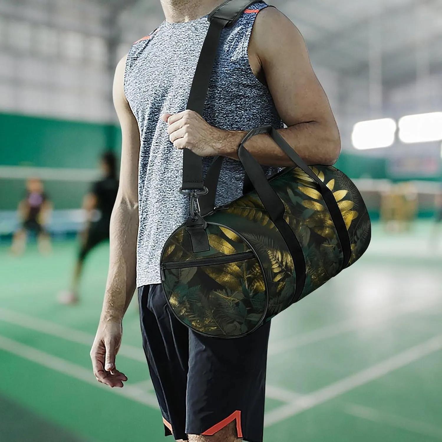 Duffel Bag for Men Women Gym Bag Golden Decorative Pattern Travel Duffel Bag Waterproof Overnight Bag for Sports Workout