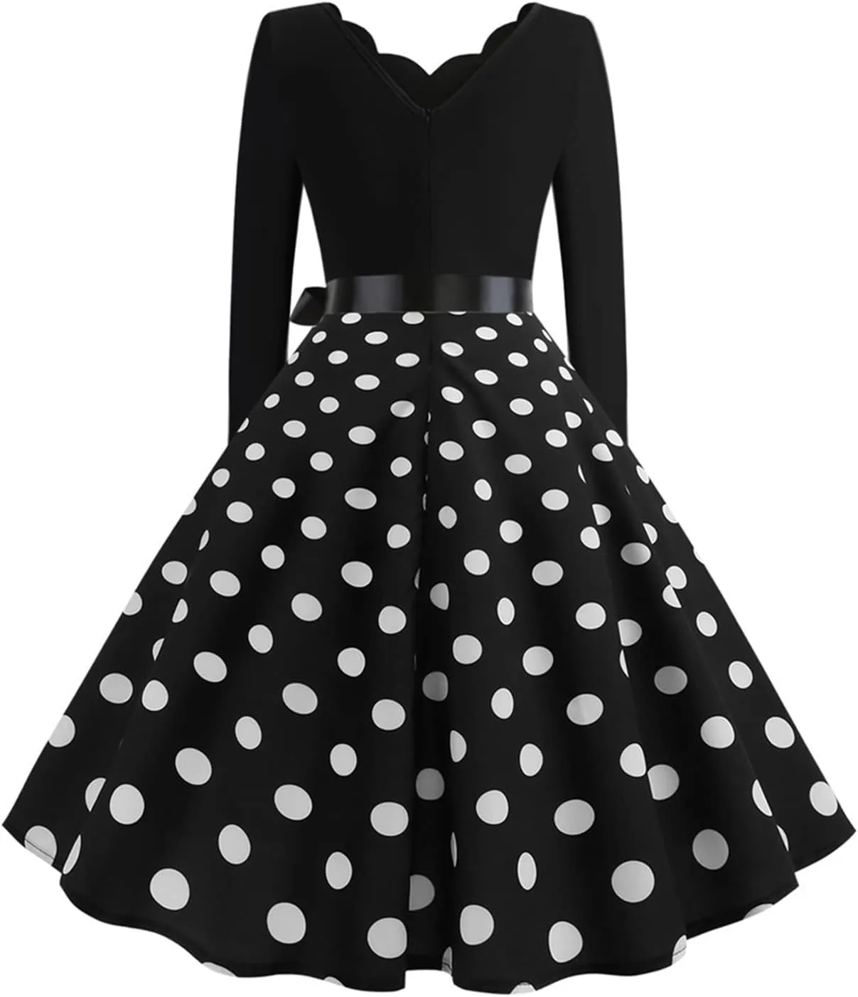 EFOFEI Women's Hepburn Polka Dots Dress Long Sleeve Knee-Length Dress Cocktail Party Evening Dress