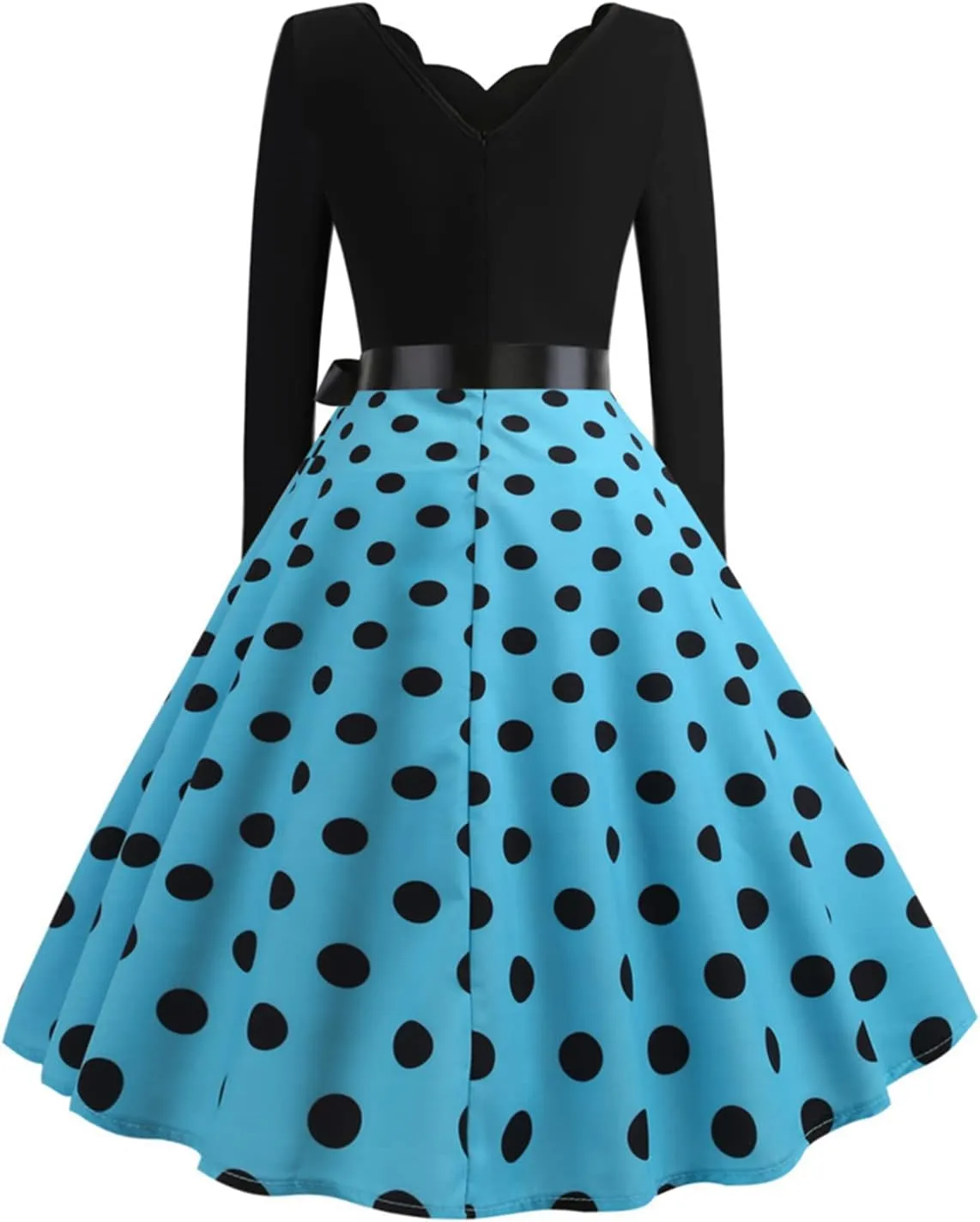 EFOFEI Women's Hepburn Polka Dots Dress Long Sleeve Knee-Length Dress Cocktail Party Evening Dress