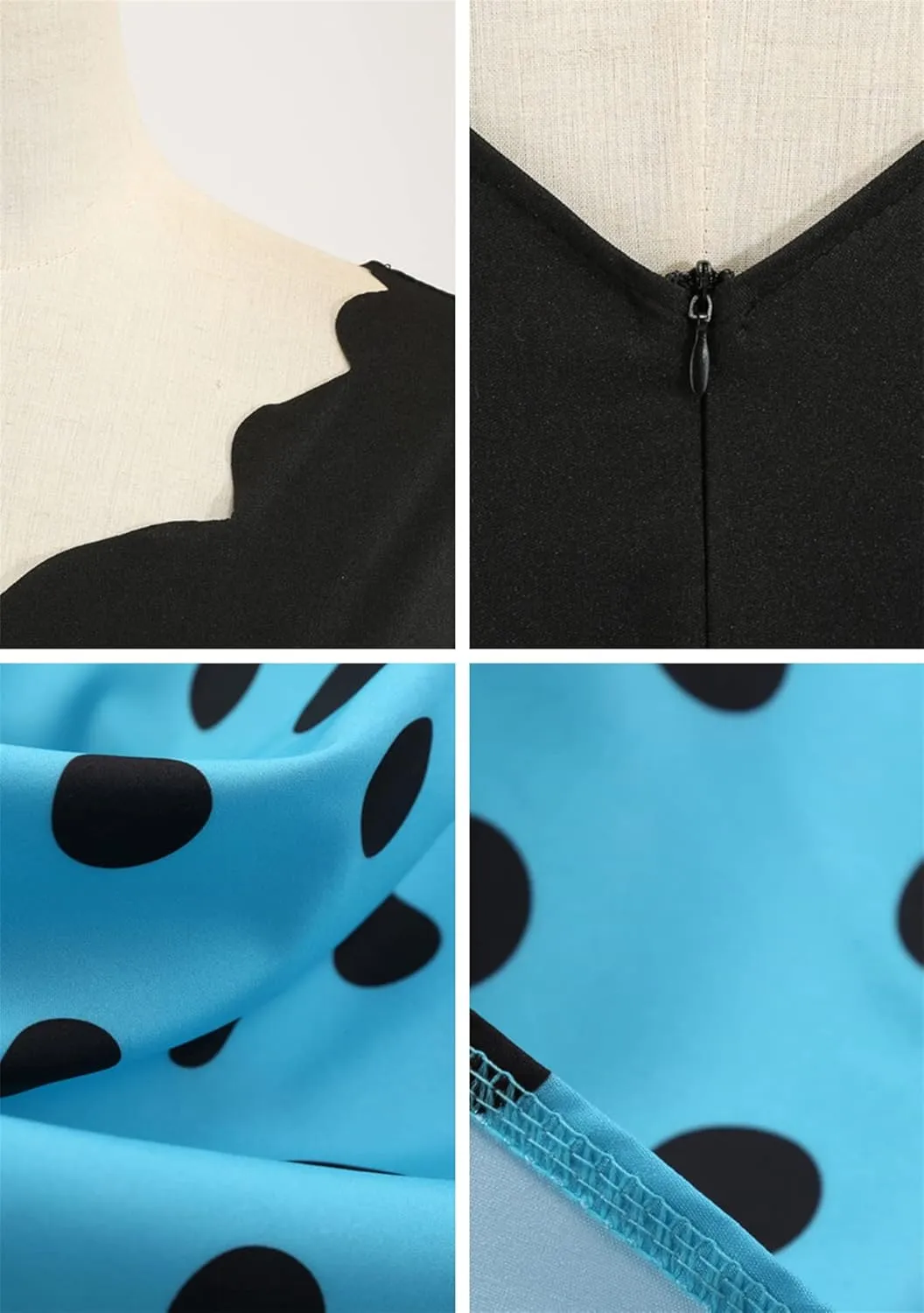 EFOFEI Women's Hepburn Polka Dots Dress Long Sleeve Knee-Length Dress Cocktail Party Evening Dress