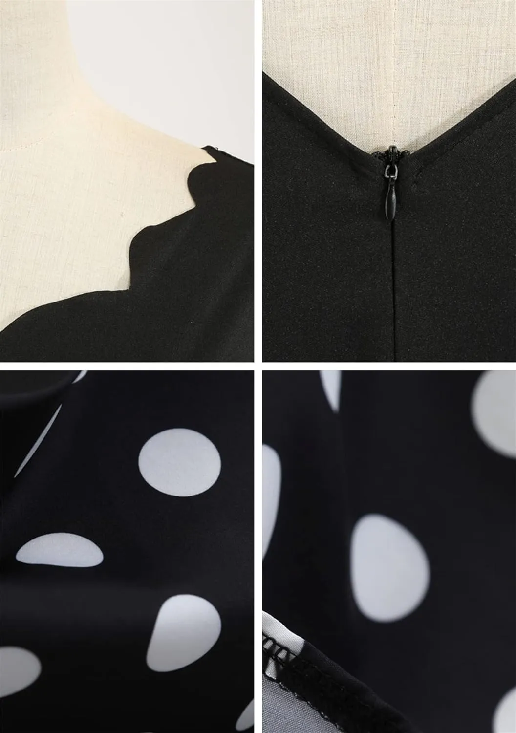 EFOFEI Women's Hepburn Polka Dots Dress Long Sleeve Knee-Length Dress Cocktail Party Evening Dress