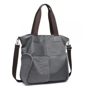 Eh2221 - Kono Paneled Contrast Large Capacity Canvas Shoulder Bag - Grey