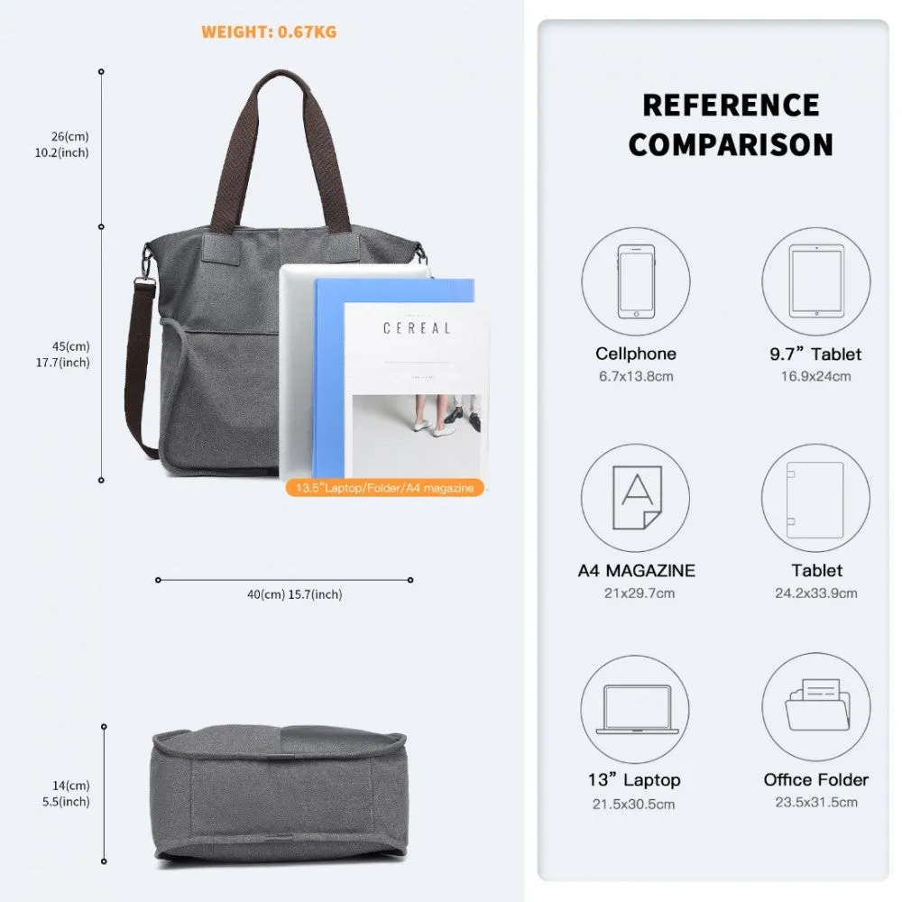Eh2221 - Kono Paneled Contrast Large Capacity Canvas Shoulder Bag - Grey