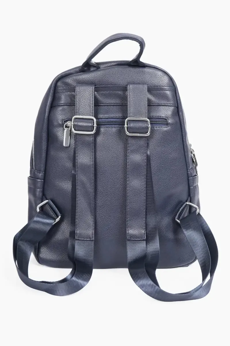 Elegance - Women's Stylish College Backpack – Modern PU/PVC with Adjustable Straps( Navy Blue )