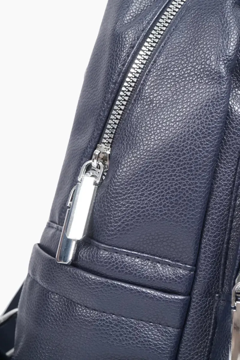 Elegance - Women's Stylish College Backpack – Modern PU/PVC with Adjustable Straps( Navy Blue )