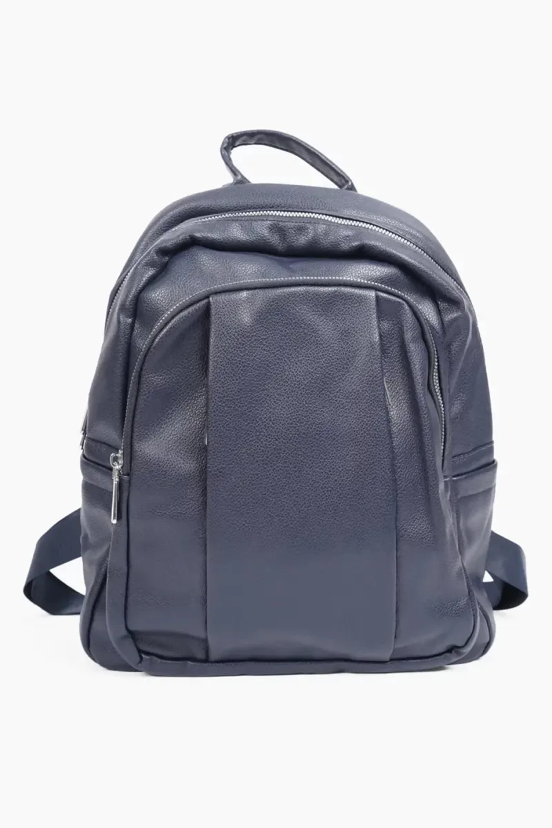 Elegance - Women's Stylish College Backpack – Modern PU/PVC with Adjustable Straps( Navy Blue )