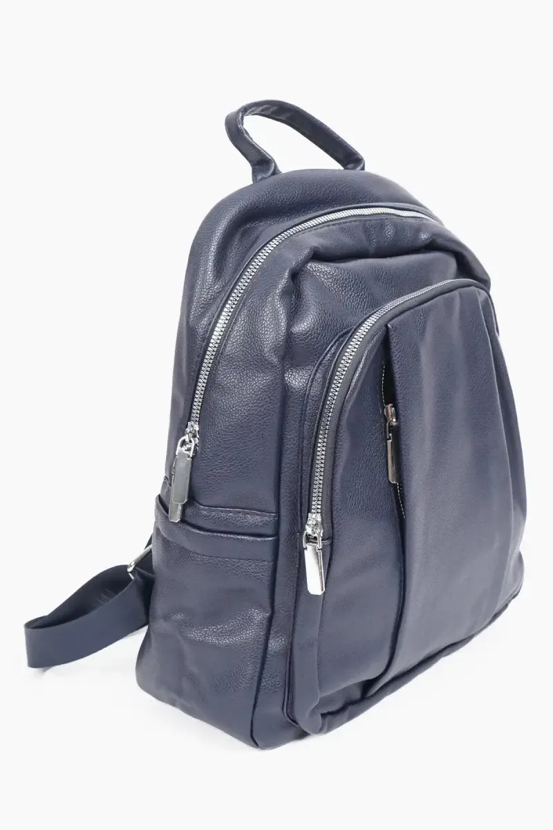 Elegance - Women's Stylish College Backpack – Modern PU/PVC with Adjustable Straps( Navy Blue )