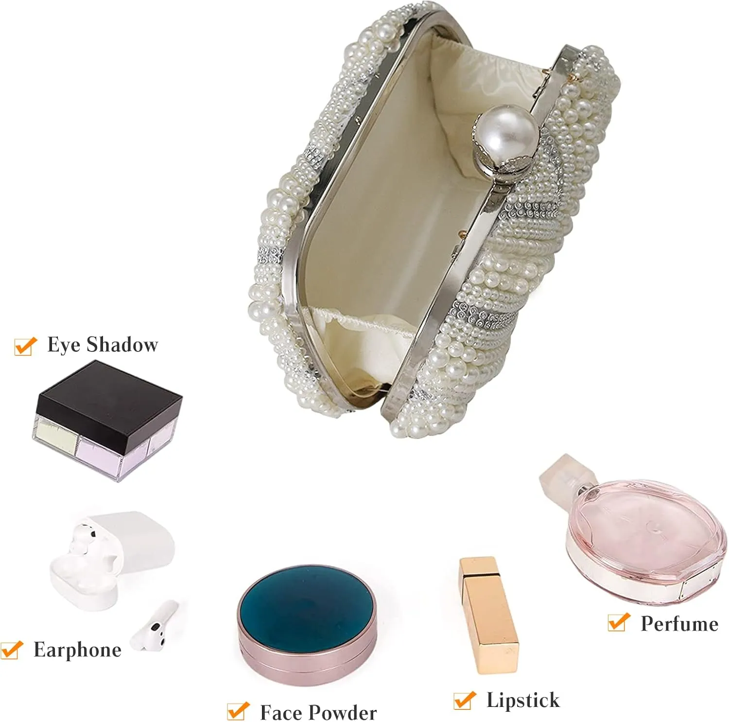 Elegant Pearl Beaded Evening Handbag with Rhinestones - Bridal Wedding Small Crossbody Shoulder Bag for Ladies