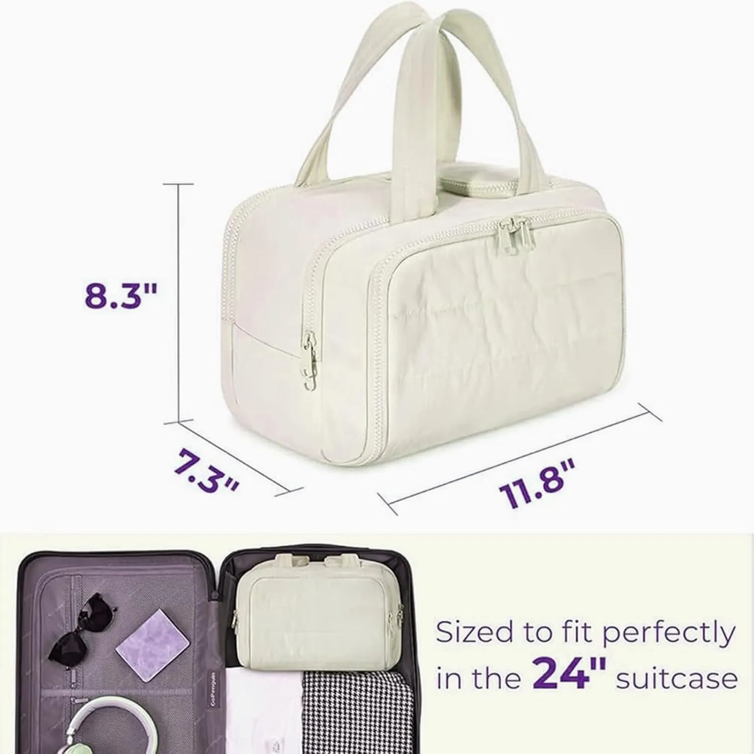 Elouva Toiletry Bag, Elouva Large Capacity Travel Cosmetic Bag, 4-In-1 Puffy Multi-Functional Toiletry Bags, Portable Waterproof Open Flat Organizer Bags, Can be taken on board (Light purple)