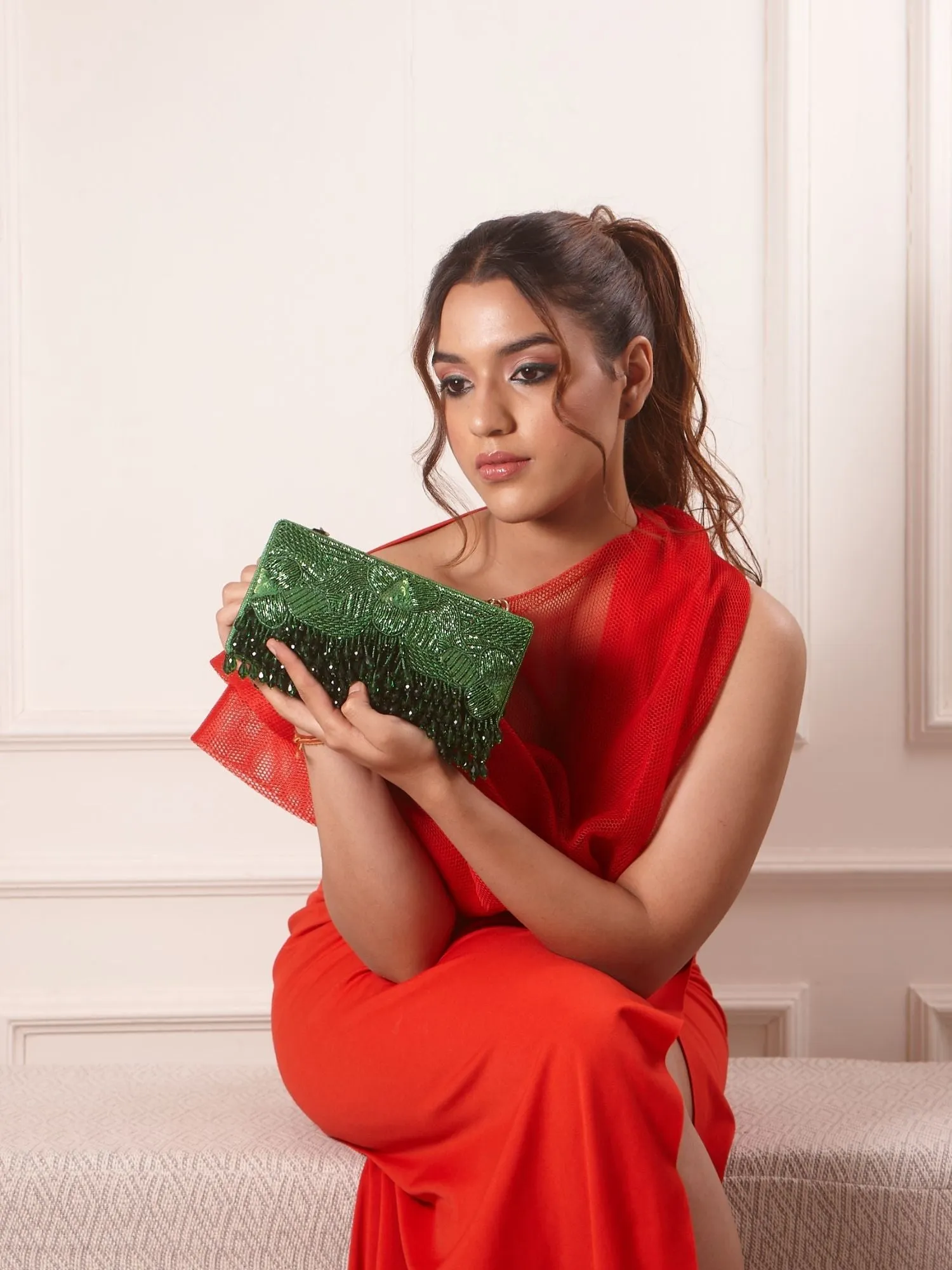 Emerald Green Beaded Evening Clutch
