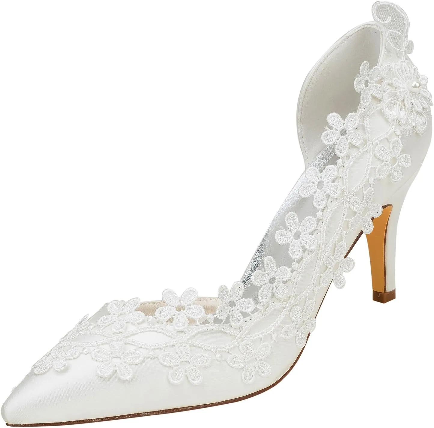 Emily Bridal Ivory Wedding Shoes High Heel Pointed Toe Flowers Beaded Bridal Pumps