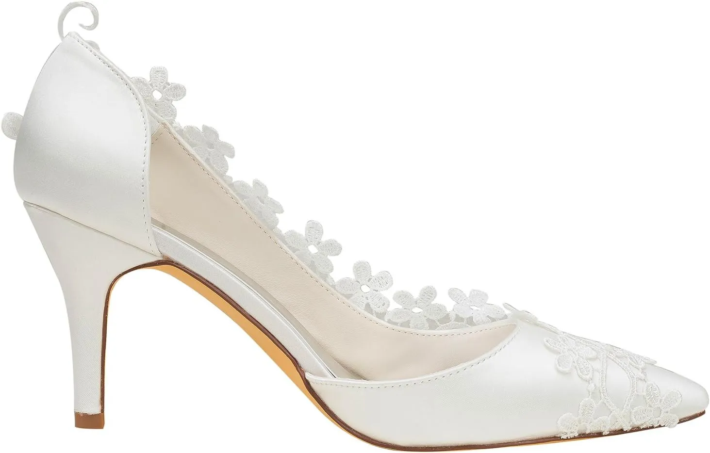 Emily Bridal Ivory Wedding Shoes High Heel Pointed Toe Flowers Beaded Bridal Pumps