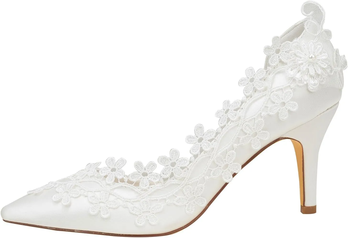 Emily Bridal Ivory Wedding Shoes High Heel Pointed Toe Flowers Beaded Bridal Pumps
