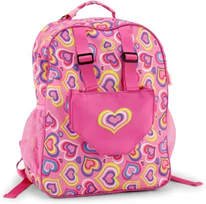 Emily Rose Kids Daypack Overnight Backpack 18-inch Doll Travel Carrier Includes Carry Pouch for Baby Dolls/Stuffed Animals | Little Girls Back Pack for School and Sleepovers (Playful Hearts)