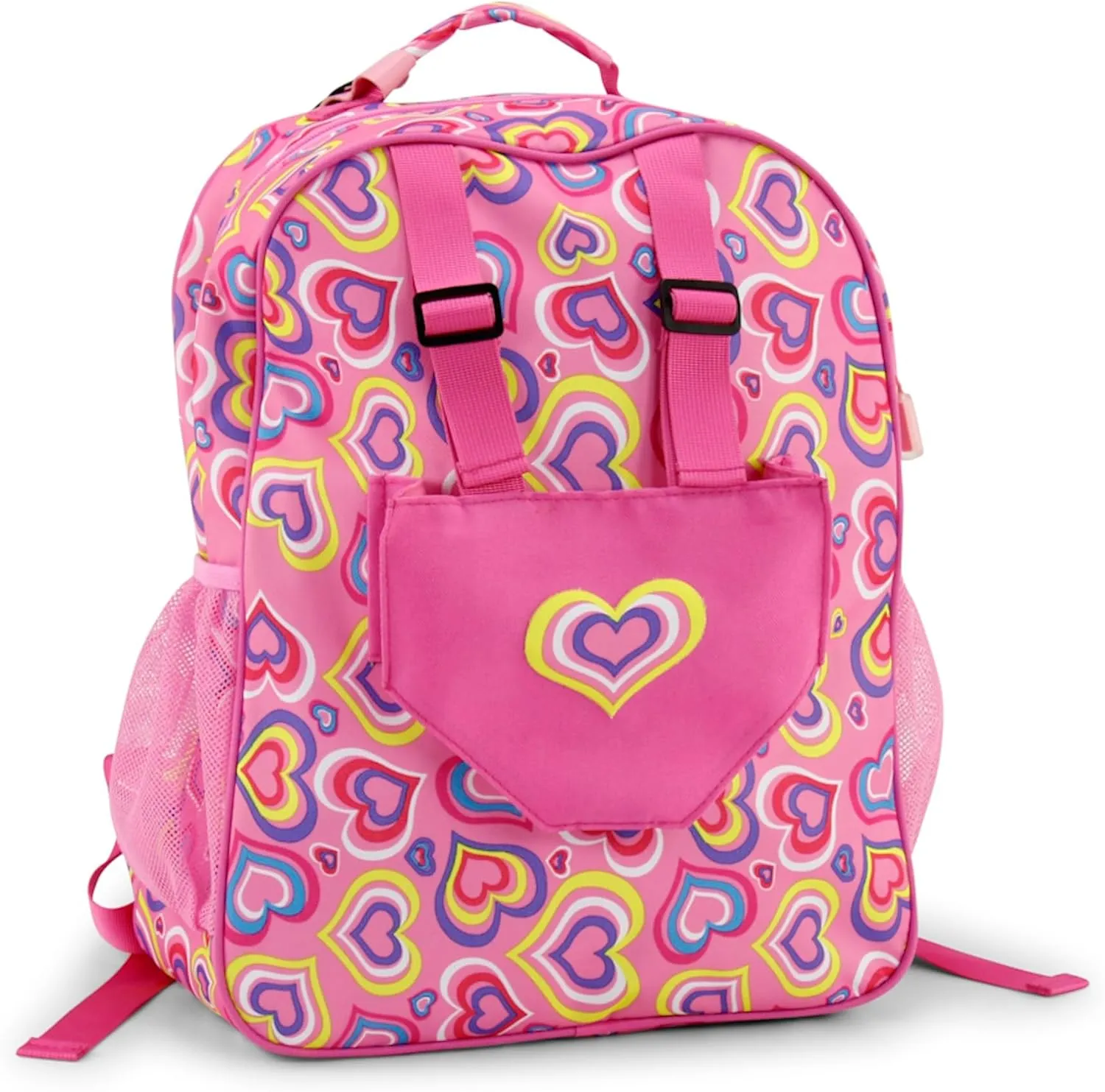 Emily Rose Kids Daypack Overnight Backpack 18-inch Doll Travel Carrier Includes Carry Pouch for Baby Dolls/Stuffed Animals | Little Girls Back Pack for School and Sleepovers (Playful Hearts)