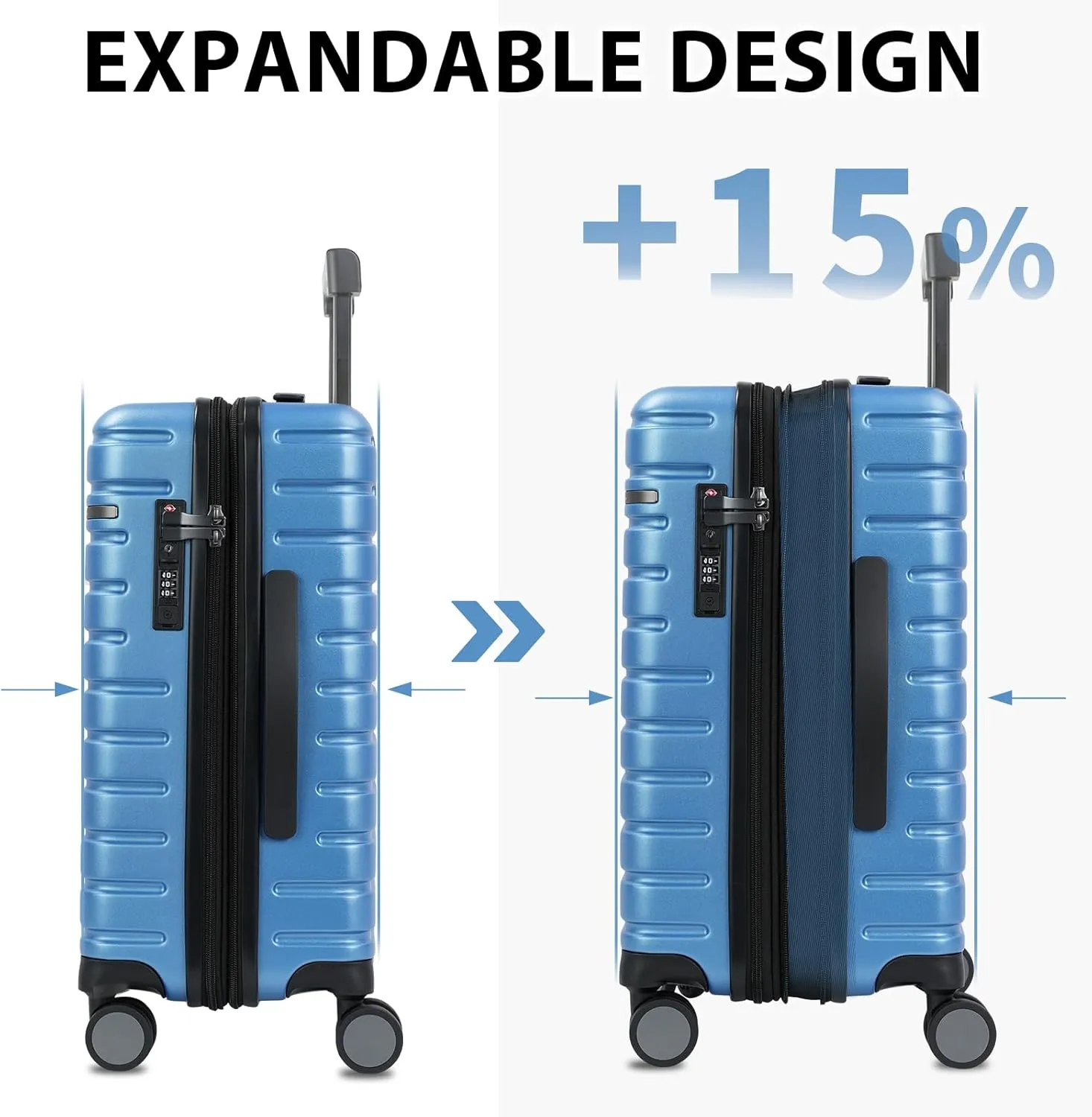 EMPSIGN Carry On Luggage with Spinner Wheels, Hard Shell Carry-On Suitcase 21x14x9 Airline Approved & Built-in TSA Lock, Durable Travel Rolling Suitcase, Carry-On 20-Inch, Light Blue